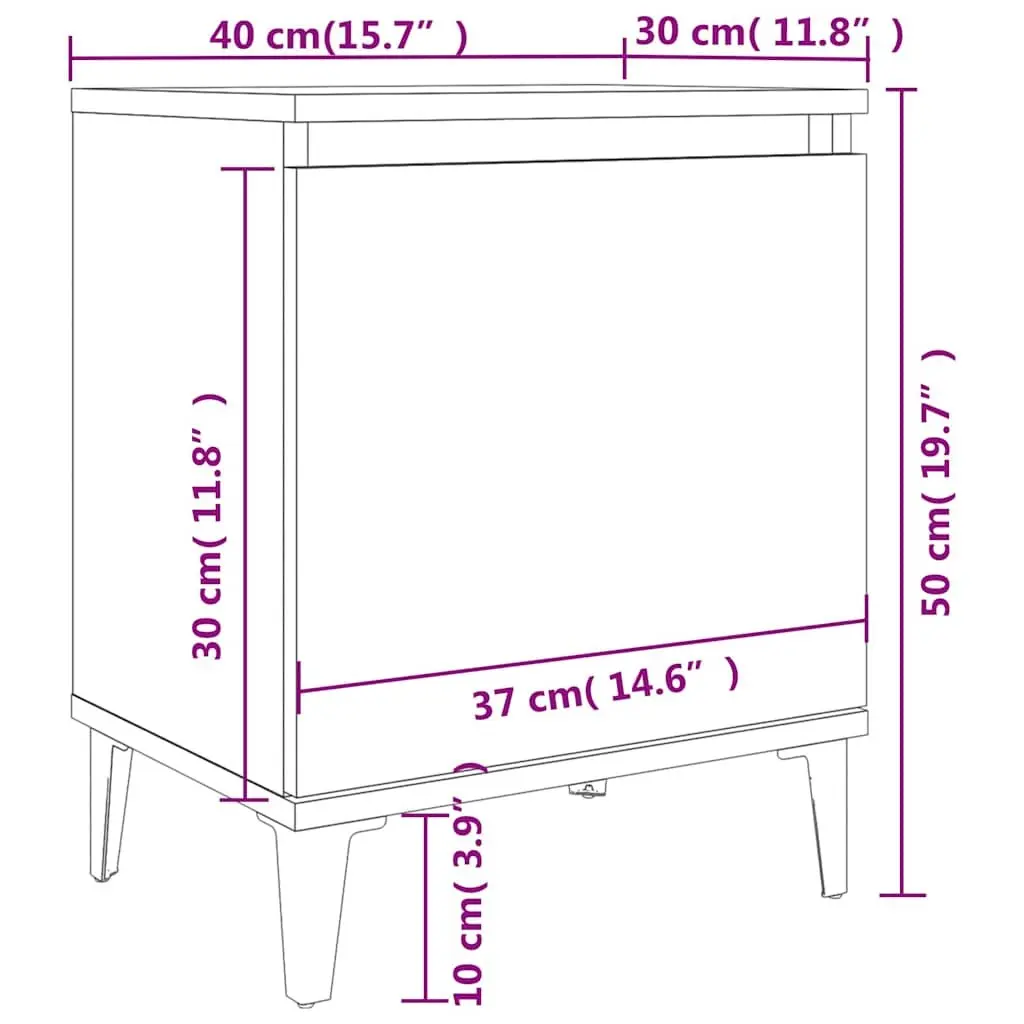 Bedside Table Bed Cabinet Metal Legs Sonoma Oak and White Nightstand Storage