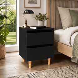 Stylish Black Bedside Table Set with Durable Drawers