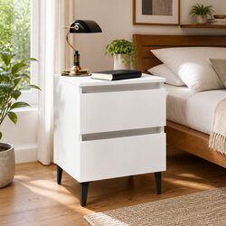 Stylish White Bedside Tables with Metal Legs - 2 pcs