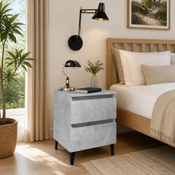 Sturdy Grey Concrete Bedside Table with Two Drawers