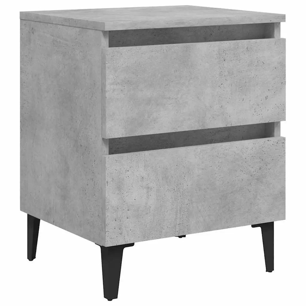 Grey Bedside Table with 2 Drawers and Metal Legs