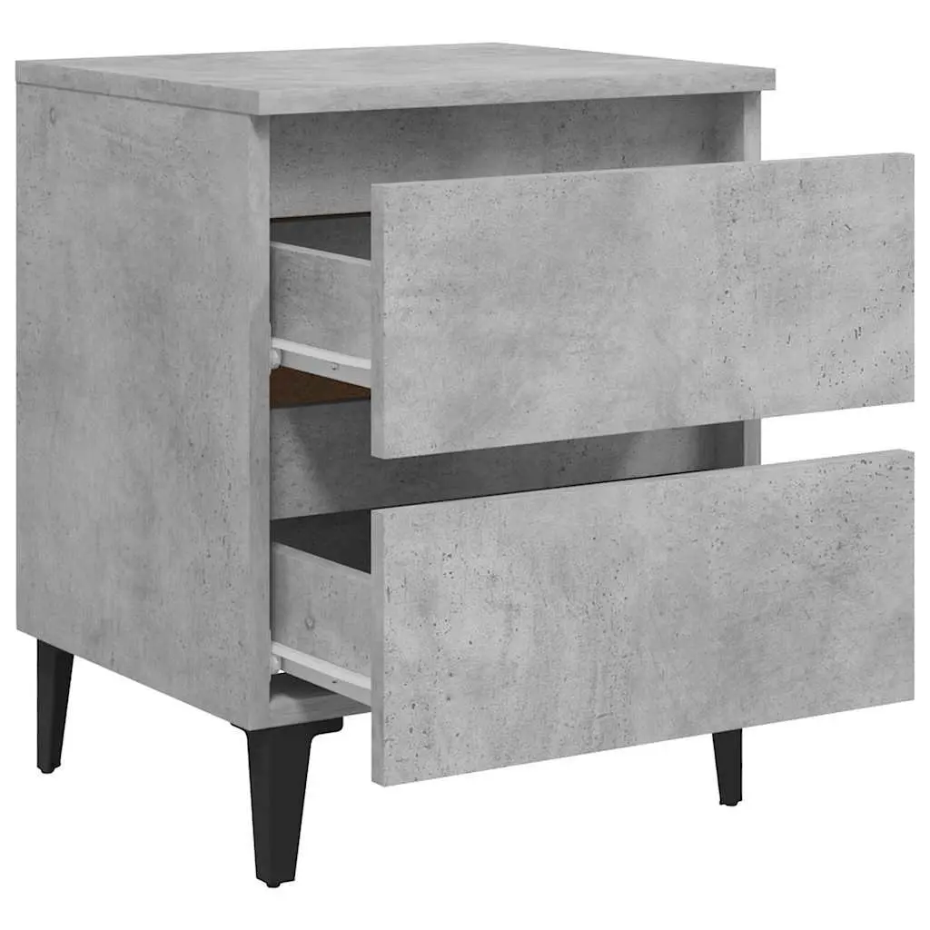 Grey Bedside Table with 2 Drawers and Metal Legs