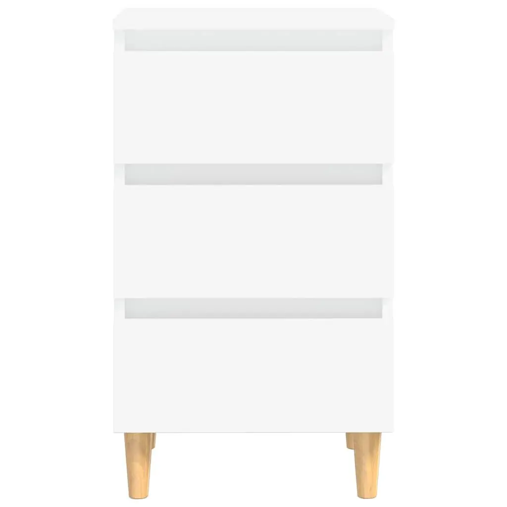 White Nightstand with 3 Drawers and Solid Legs
