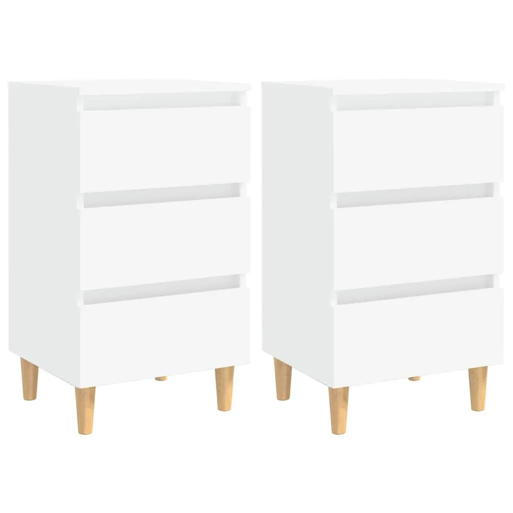 White Bedside Table Set with Storage Drawers