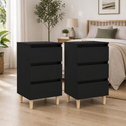 Stylish Black Bedside Tables Set with Durable Drawers