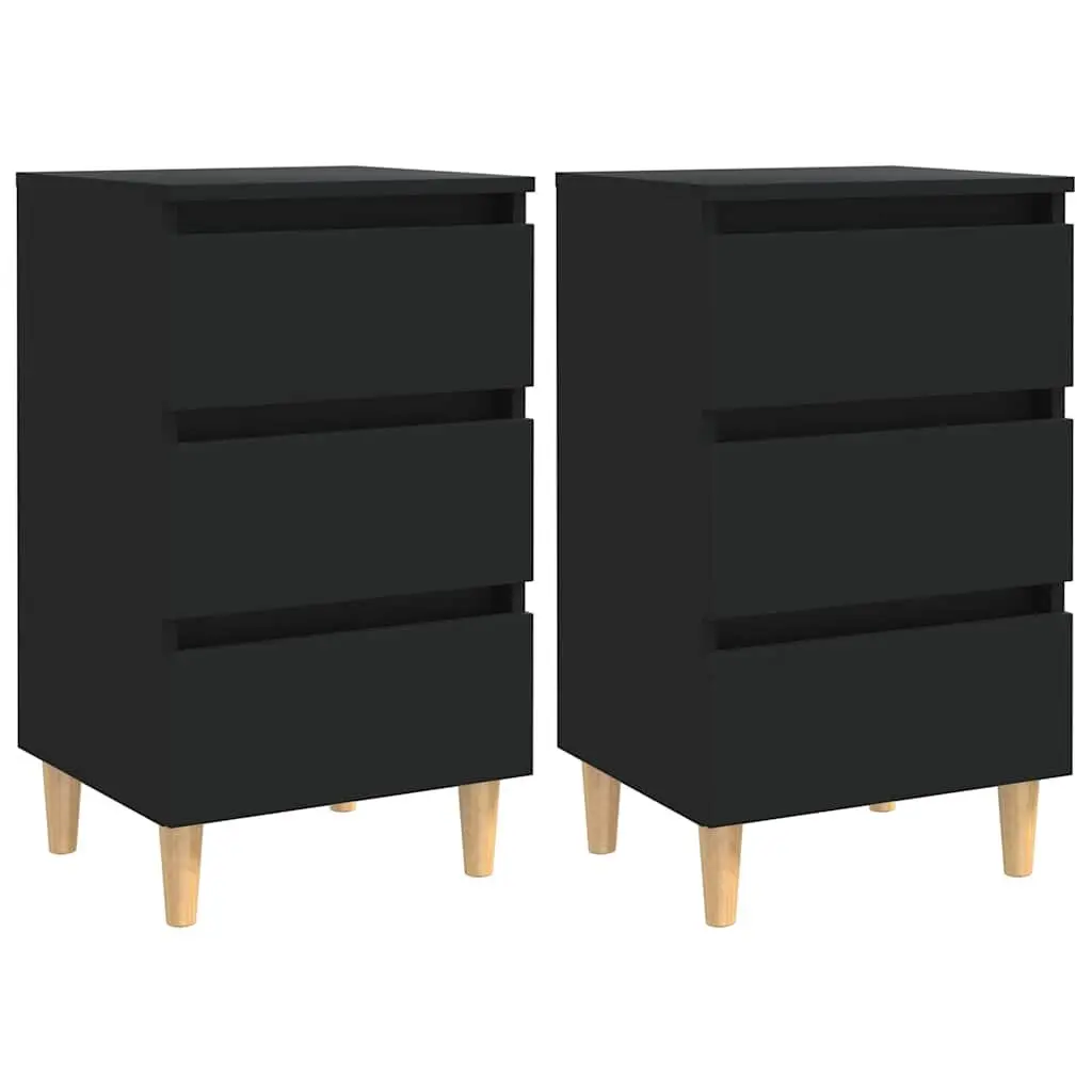 Black Bedside Tables Set with Durable Drawers