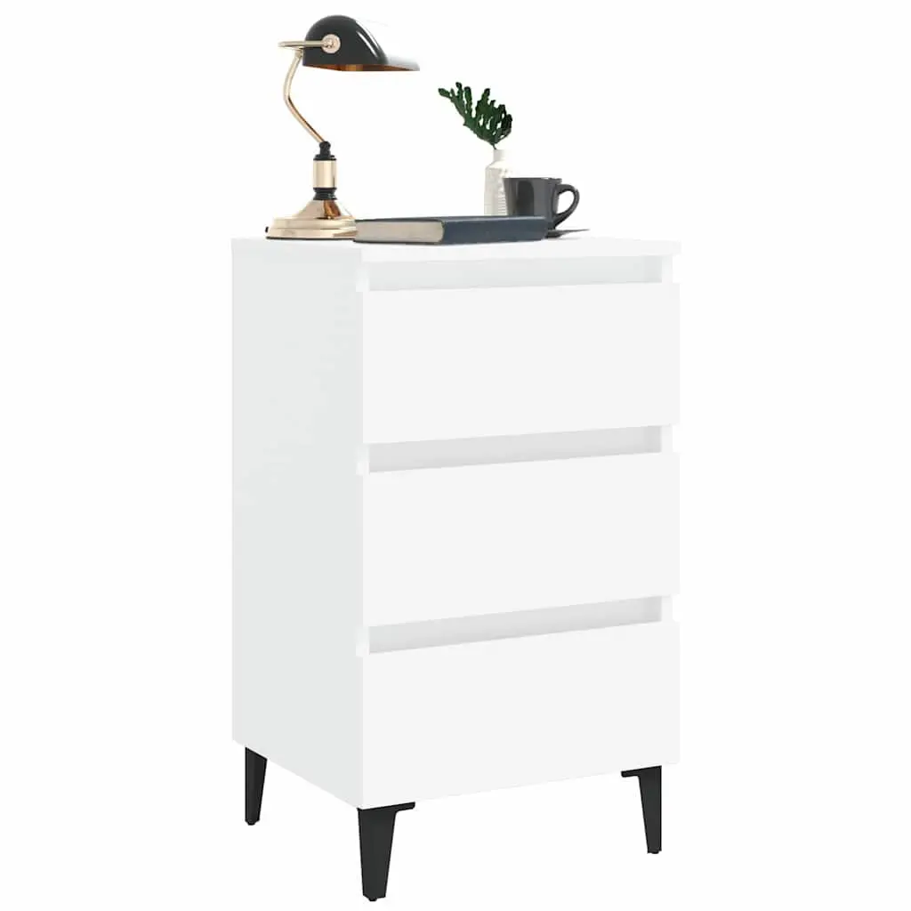 Bedside Table with Metal Legs and Three Drawers