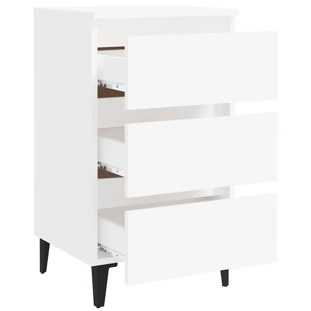 Bedside Table with Metal Legs and Three Drawers