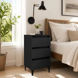 Stylish Black Bedside Table with Durable Metal Legs
