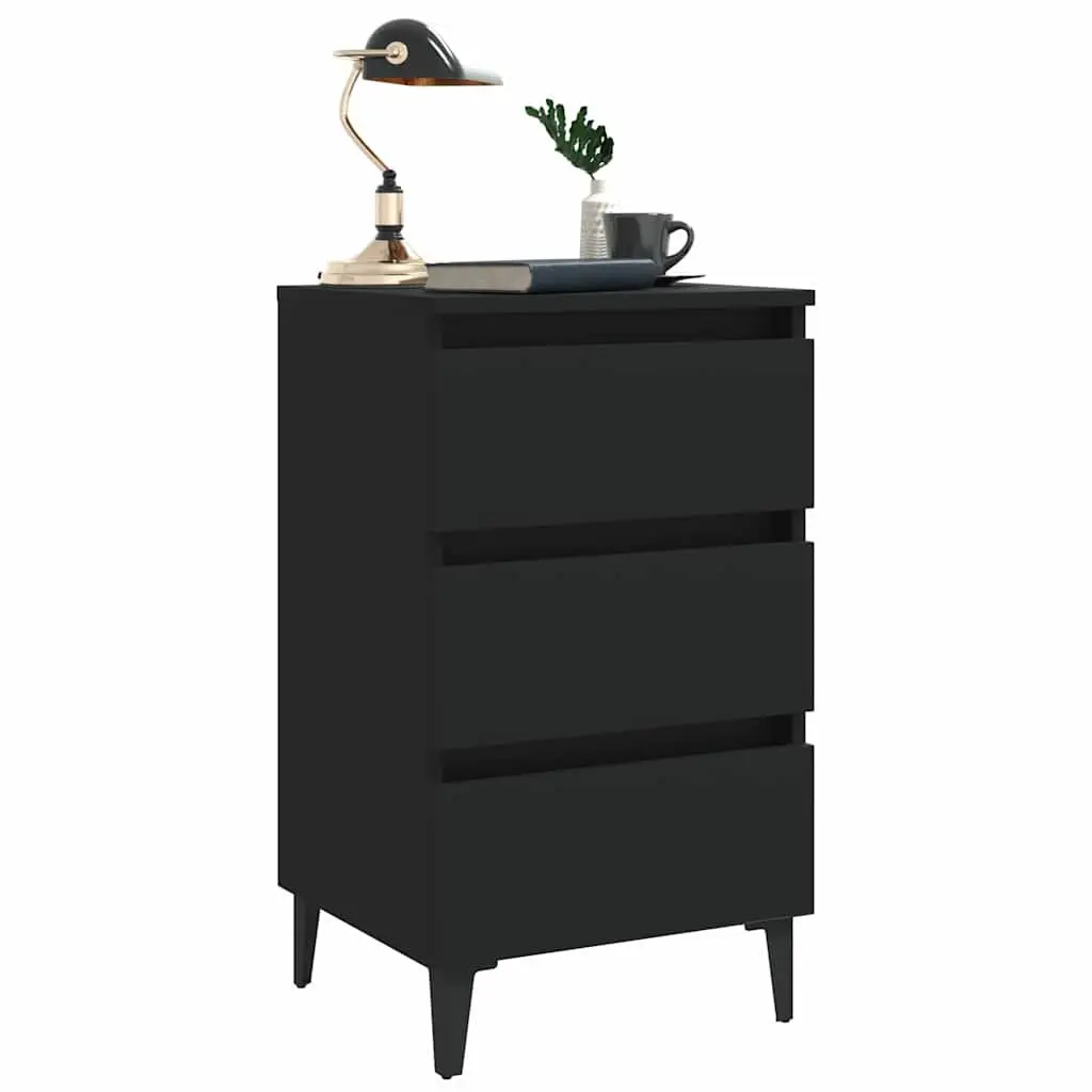 Black Bedside Table with Durable Metal Legs
