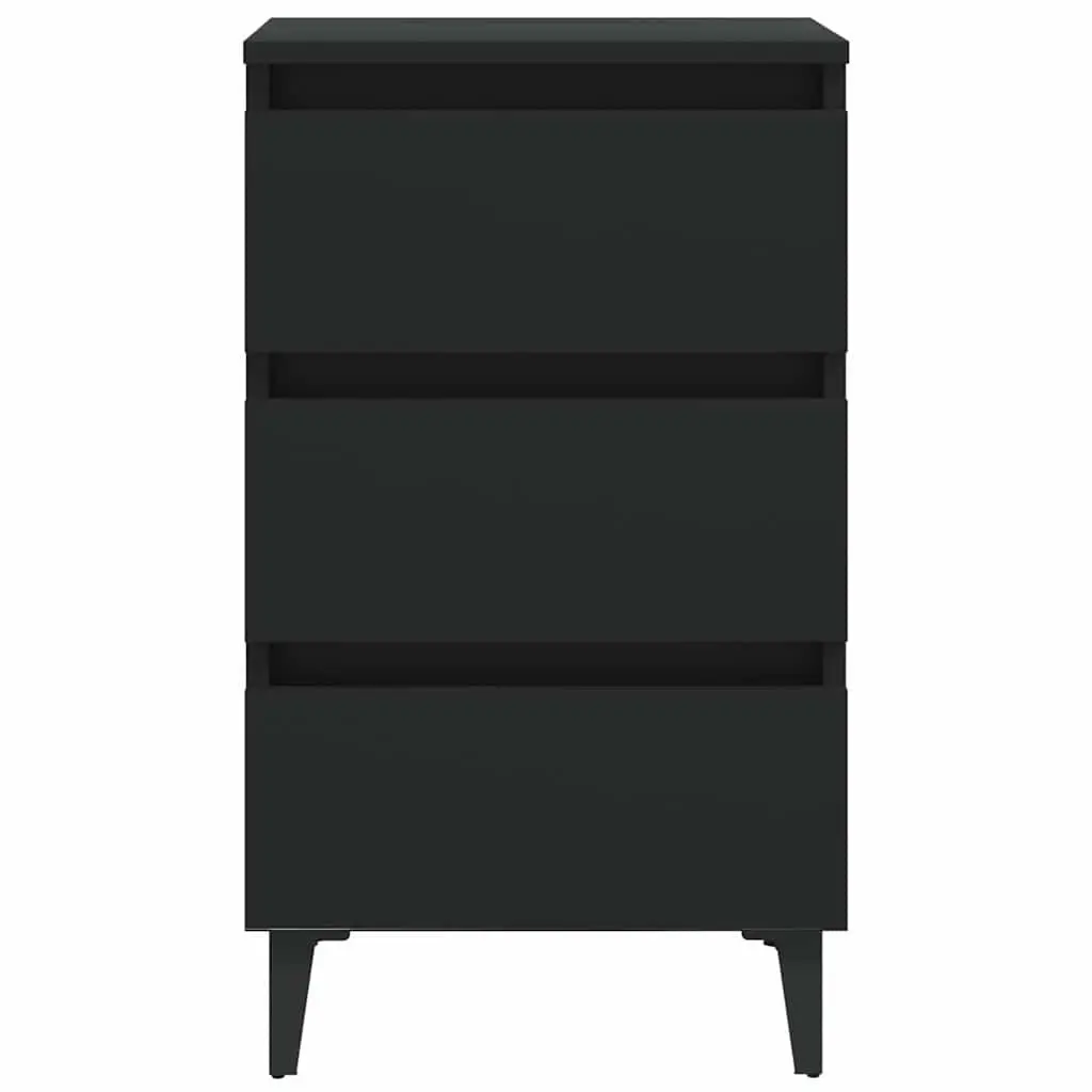 Black Bedside Table with Durable Metal Legs