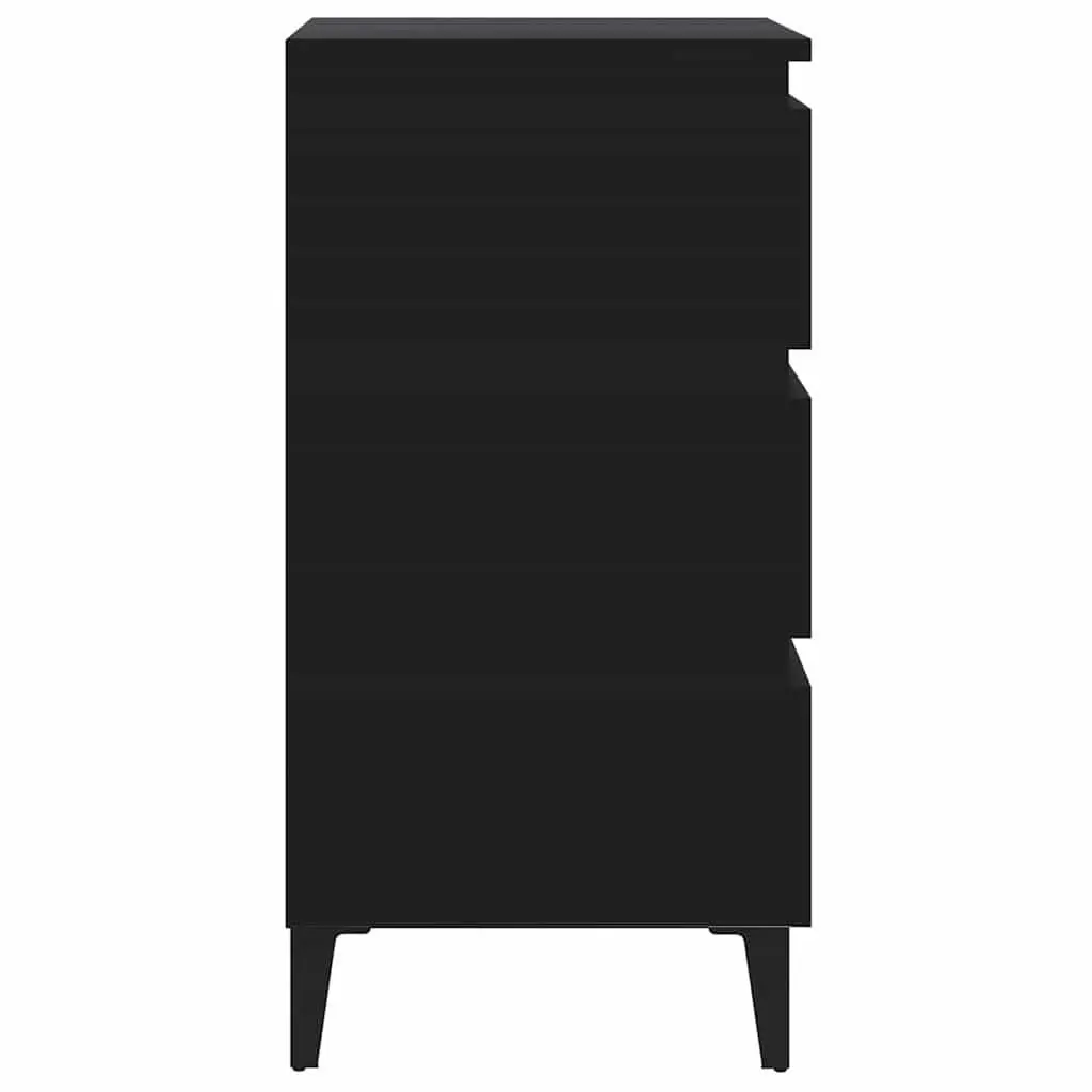 Black Bedside Table with Durable Metal Legs
