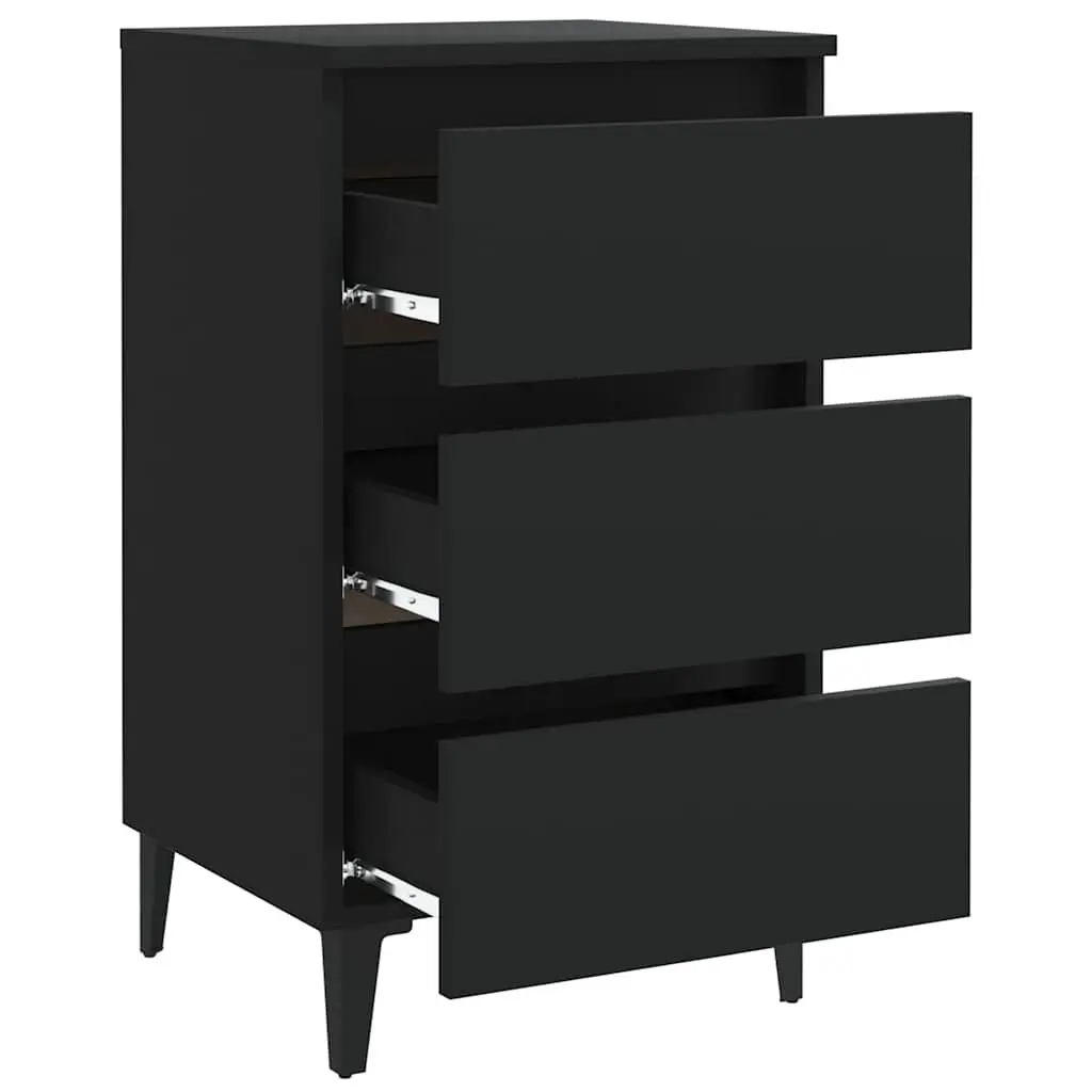Black Bedside Table with Durable Metal Legs