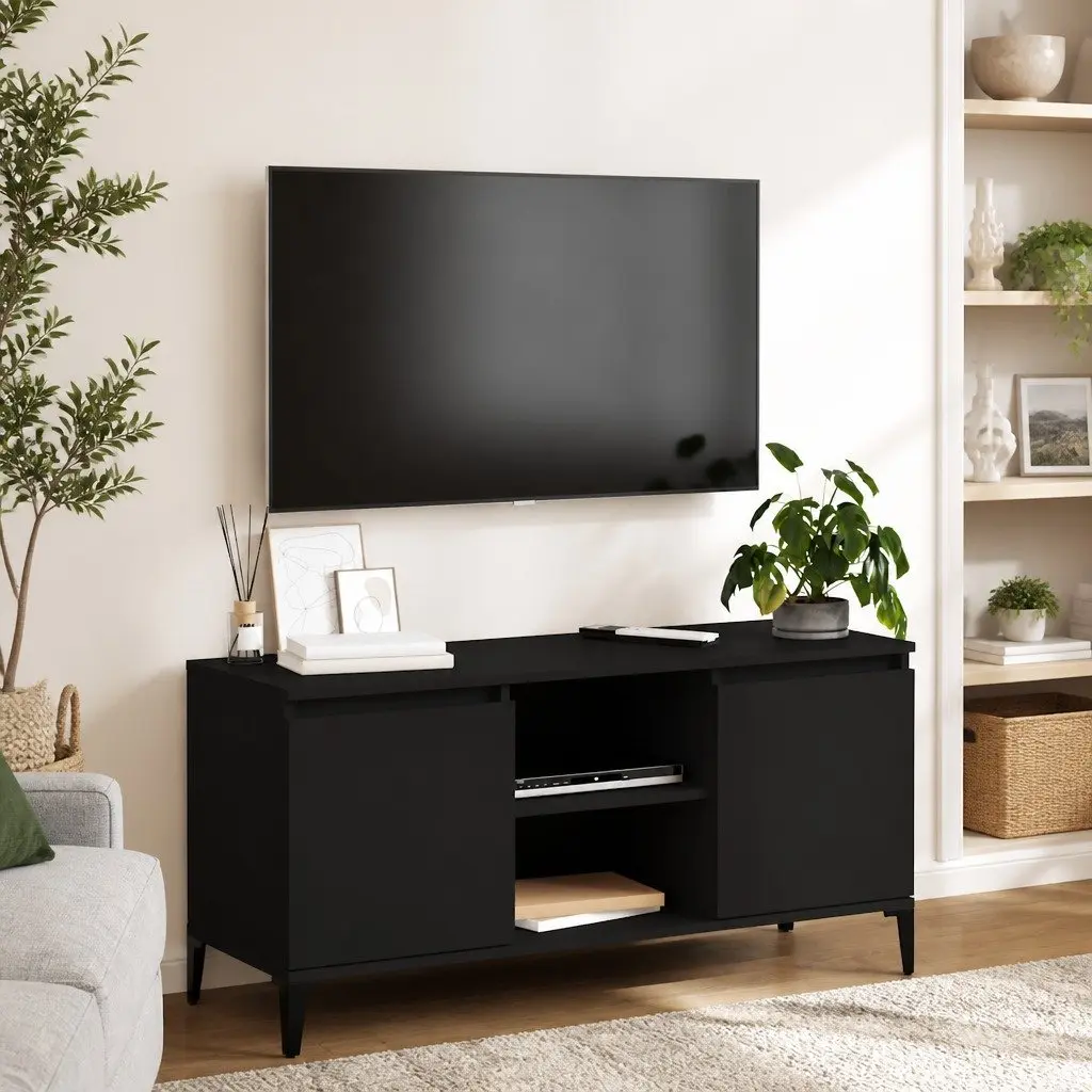 TV Cabinet Engineered Wood Metal Legs 103.5x35x50cm Black