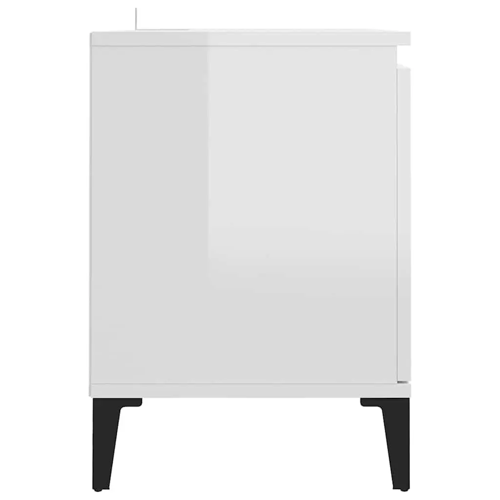 TV Stand Metal Legs White High Gloss Storage Shelf Unit
