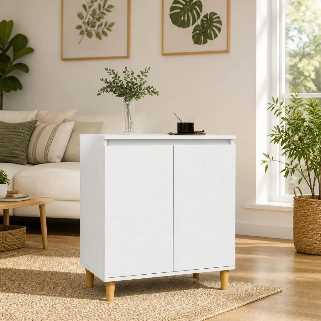 Sideboard Engineered Wood 60x35x70cm White with Solid Wood Legs