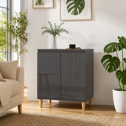 Grey Sideboard with Solid Wood Legs High Gloss Storage Cabinet Living Room
