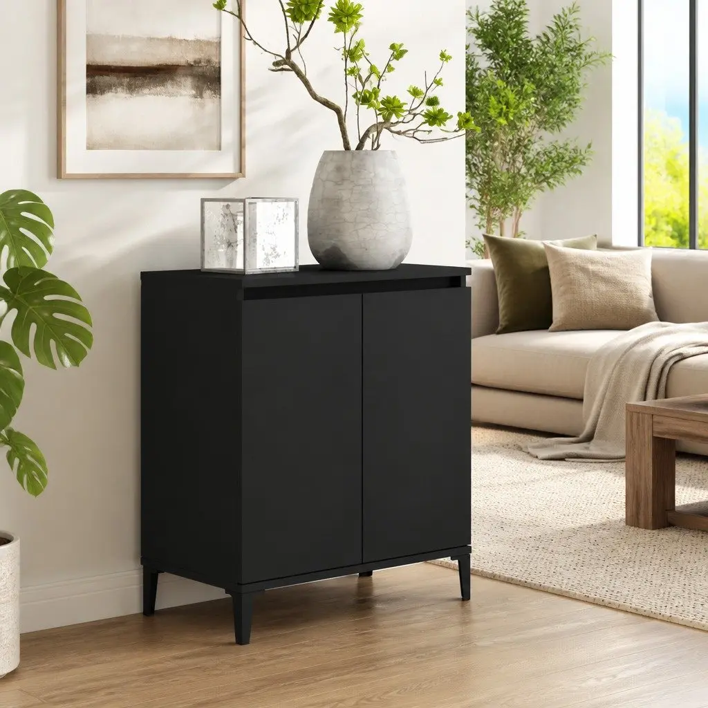 Sideboard Cabinet Black Storage Furniture 2-Door Industrial Style Engineered