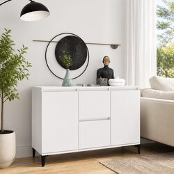 Industrial White Sideboard Cabinet with 2 Drawers and 2 Doors