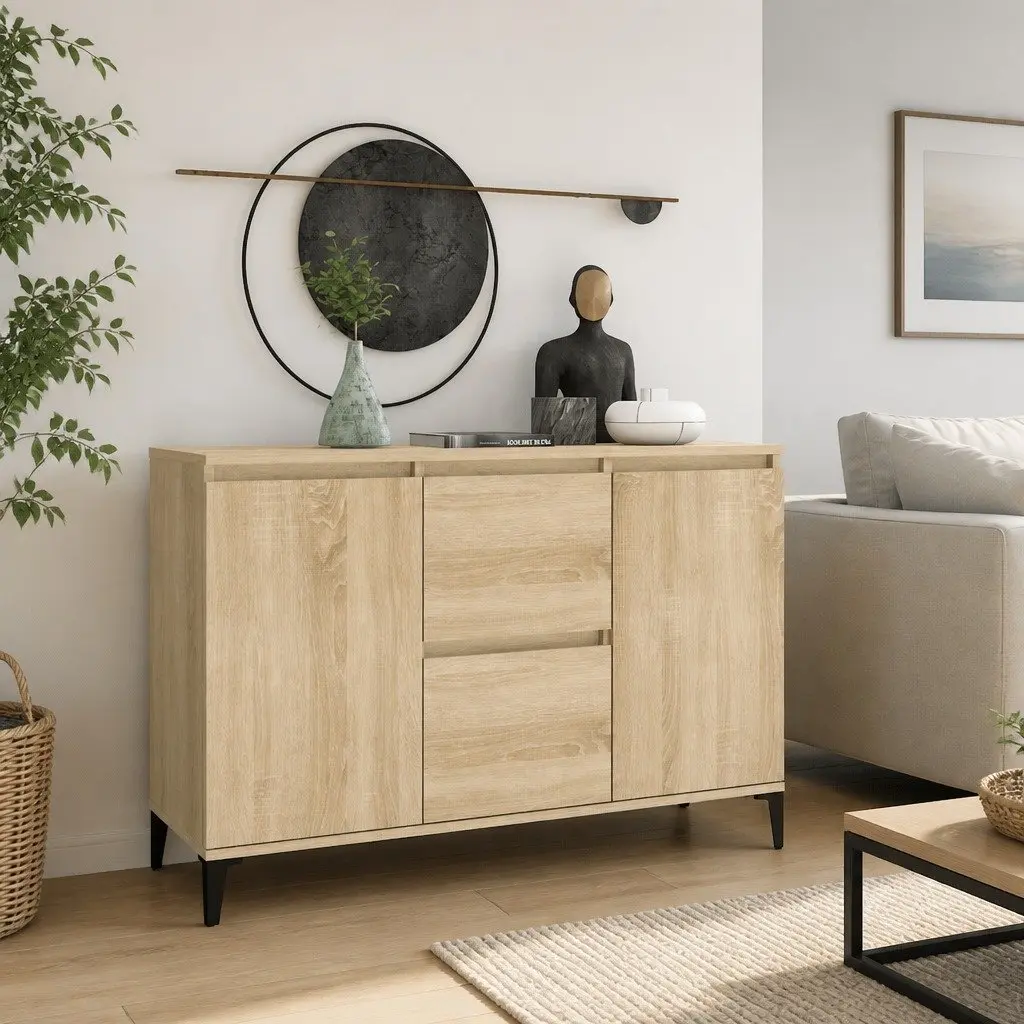 Brown Sideboard with Drawers and Doors