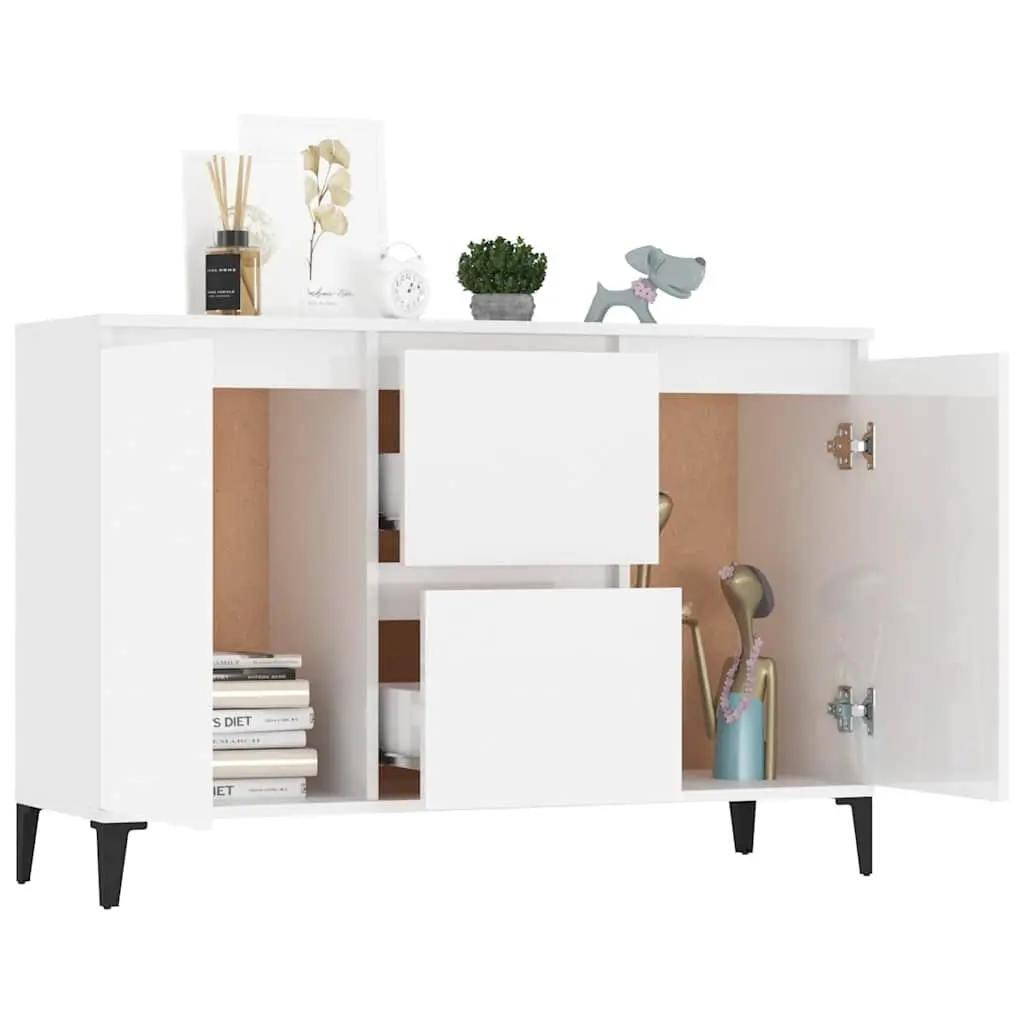 High Gloss White Sideboard Storage Cabinet with Drawers