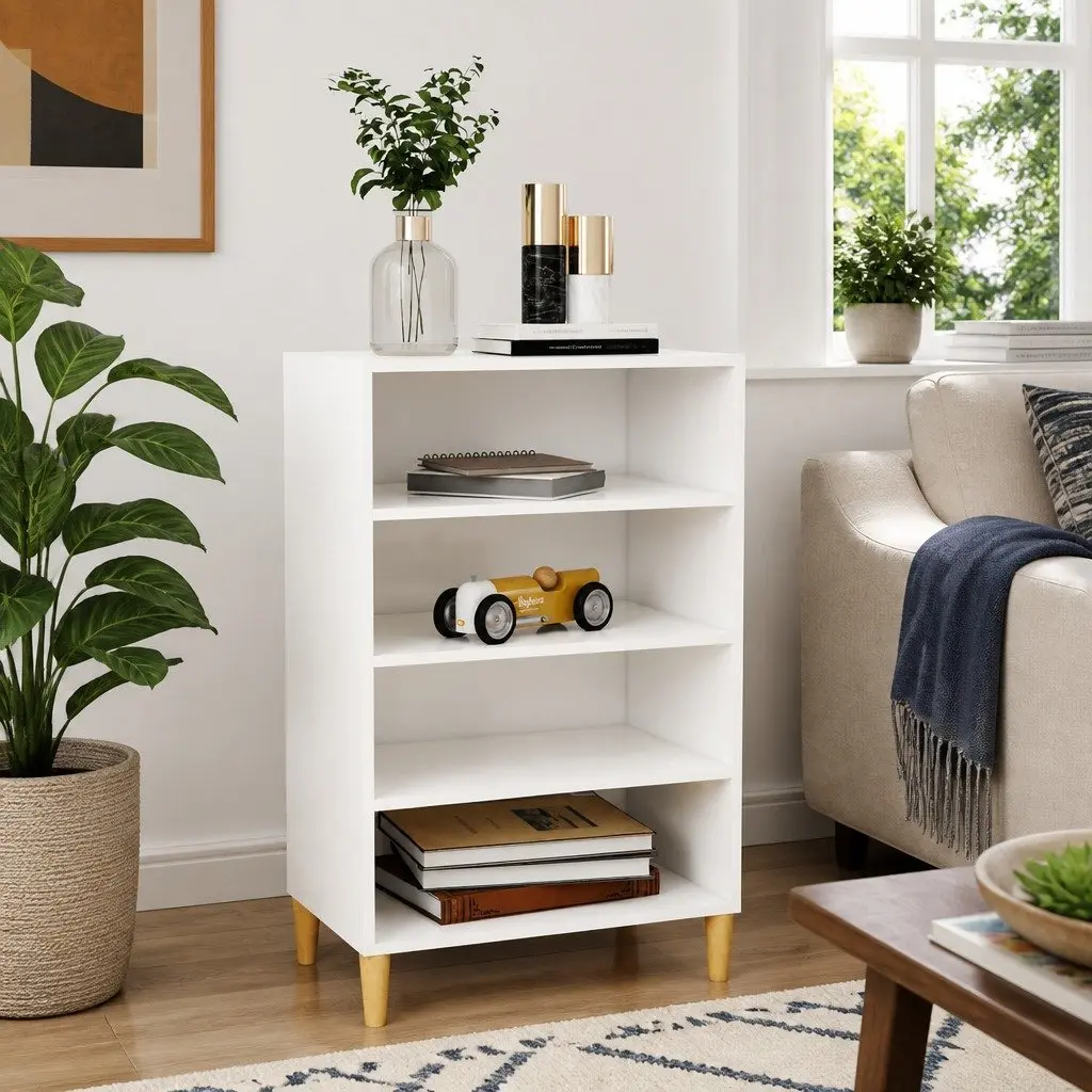 White Sideboard Storage Cabinet with 4 Shelves