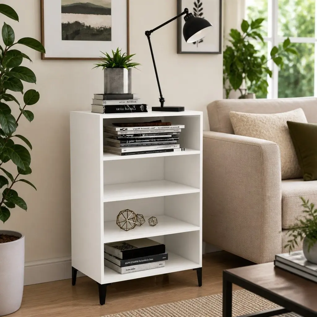 White Sideboard Cabinet with 4 Shelves