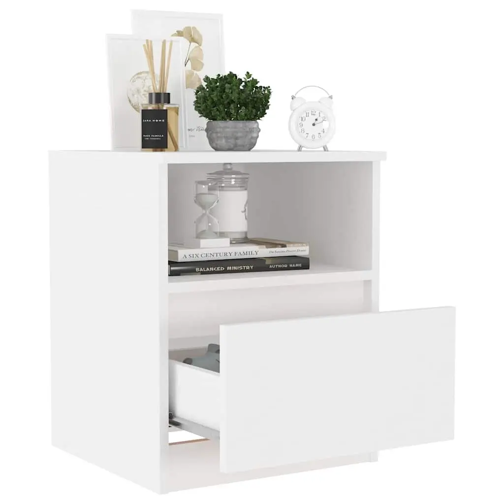White Bedside Table with Drawer and Shelf