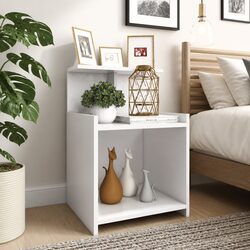 White Bedside Tables Set of 2 with 3 Open Shelves