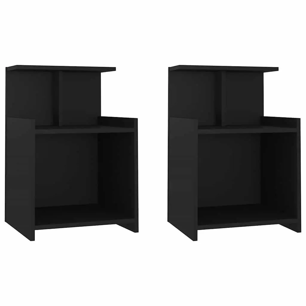 Bedside Tables 2 pcs Black Nightstand Open Shelves Storage Side Cabinet
