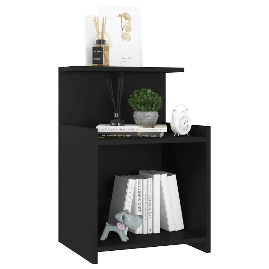 Bedside Tables 2 pcs Black Nightstand Open Shelves Storage Side Cabinet