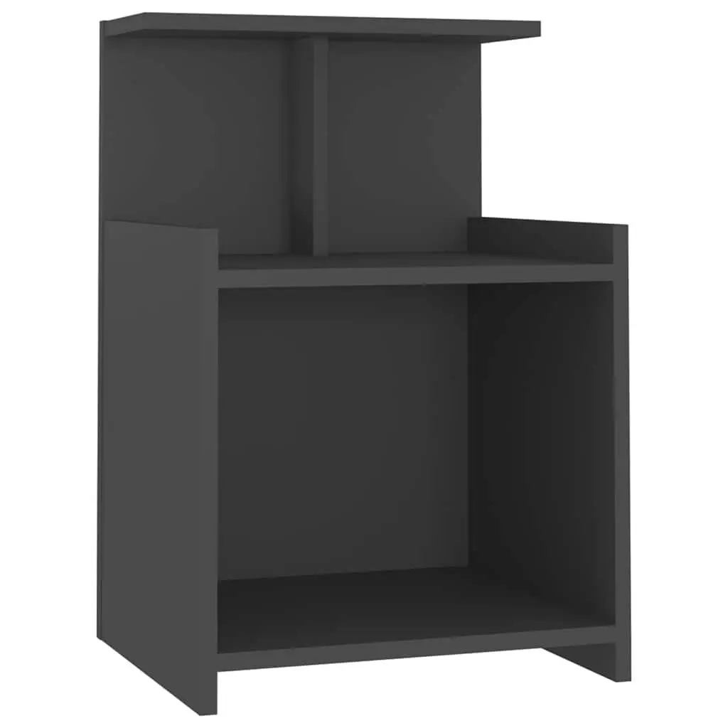 Grey Engineered Wood Bedside Table with 3 Shelves 40x35x60 cm