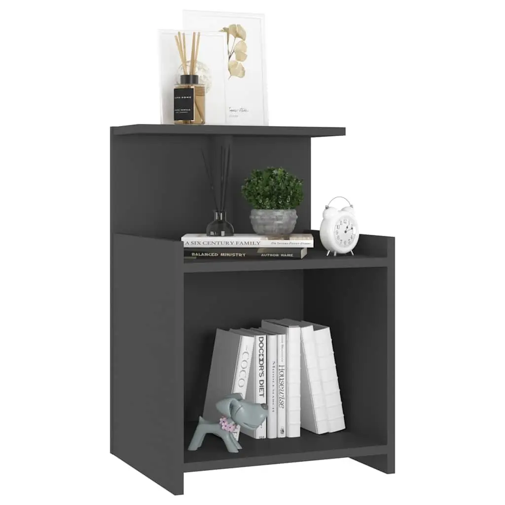Grey Engineered Wood Bedside Table with 3 Shelves 40x35x60 cm