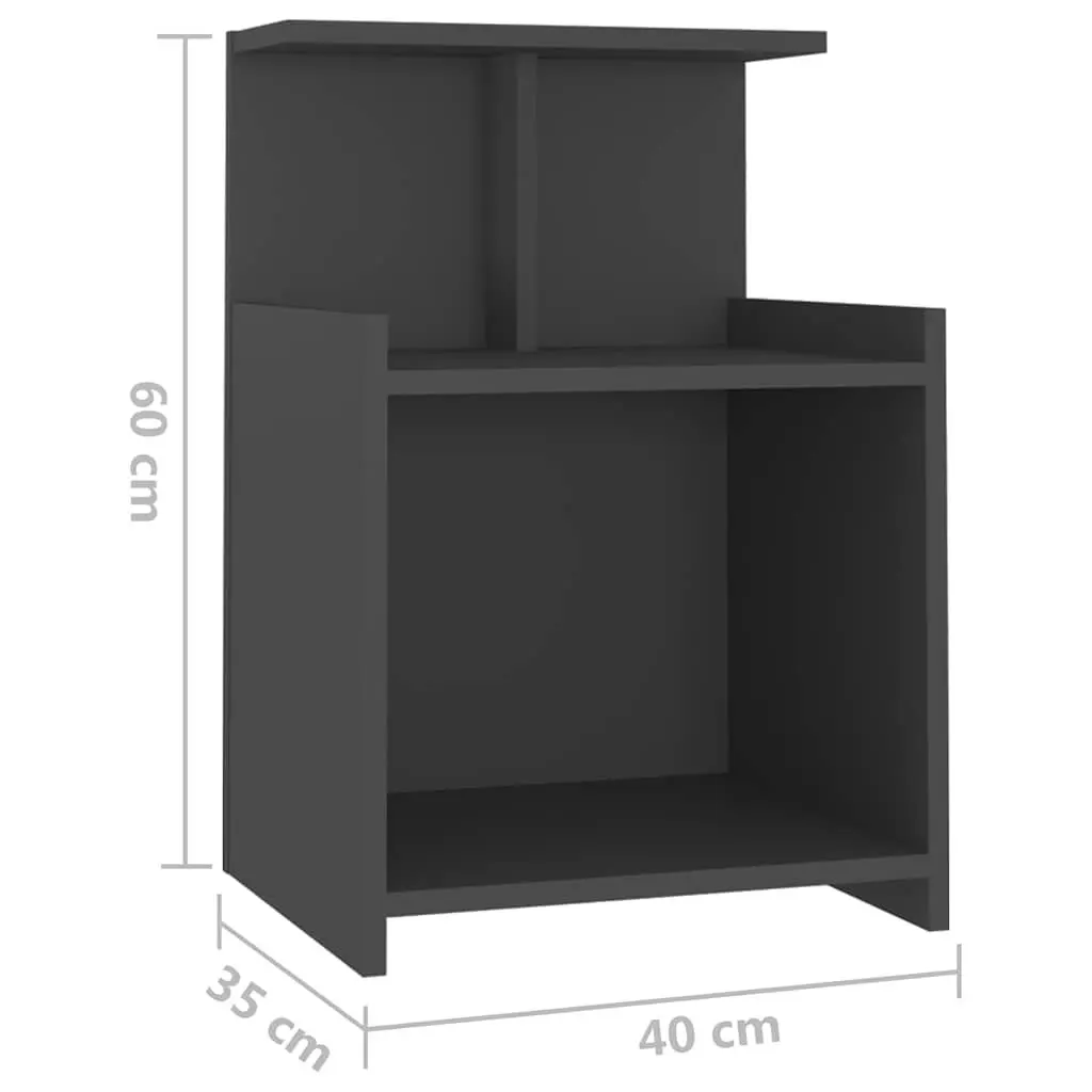 Grey Engineered Wood Bedside Table with 3 Shelves 40x35x60 cm