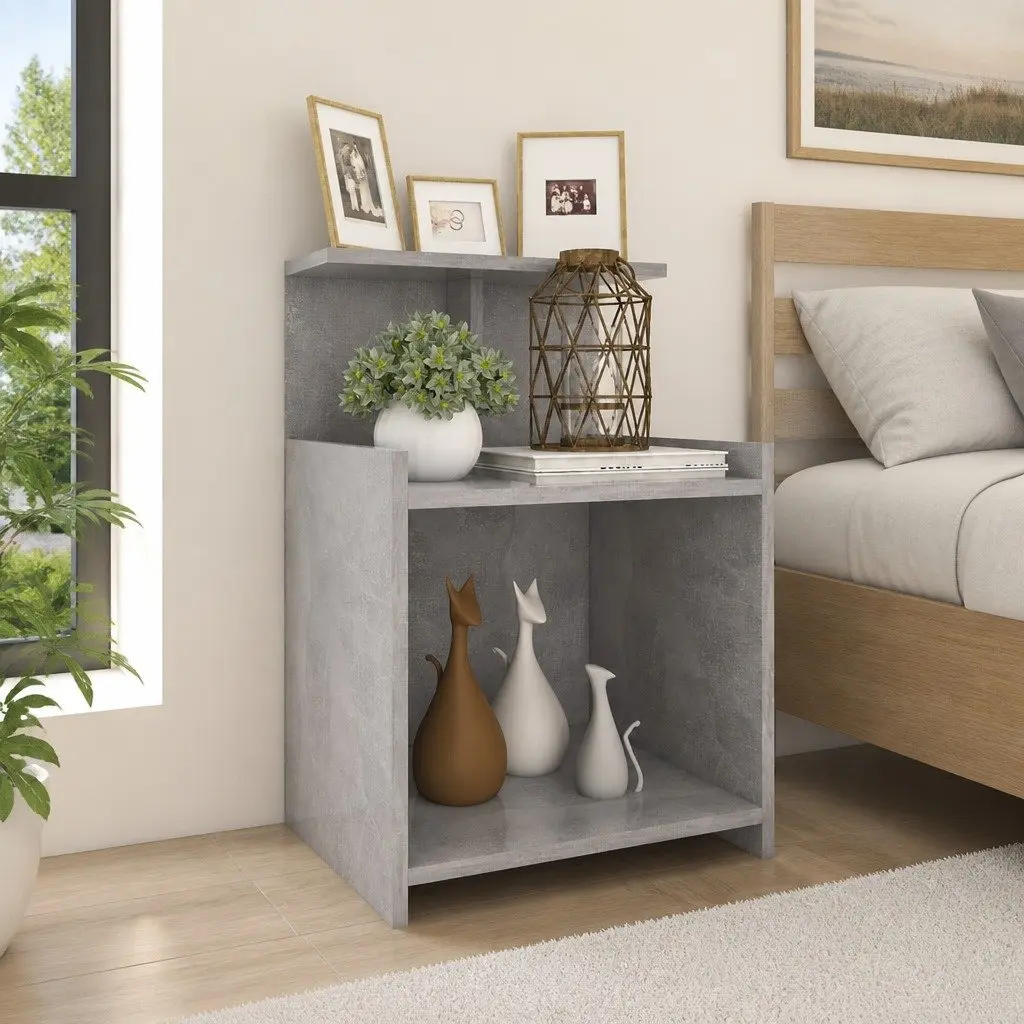 Grey Bedside Table with 3 Open Shelves