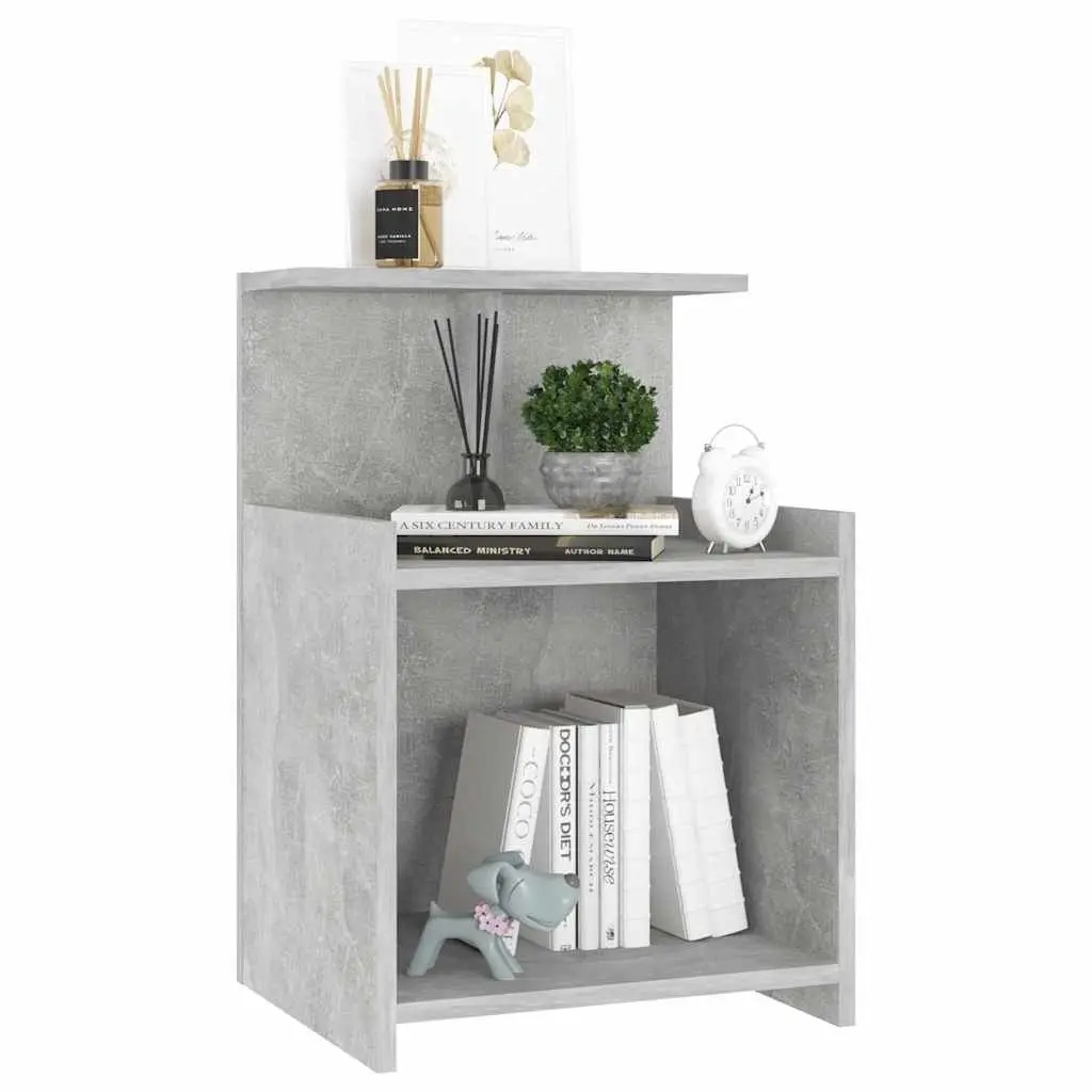 Grey Bedside Table with 3 Open Shelves