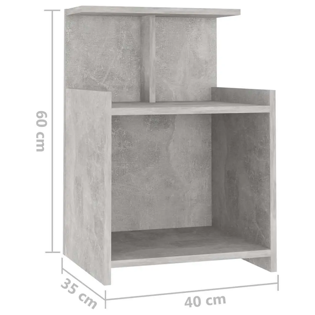 Grey Bedside Table with 3 Open Shelves