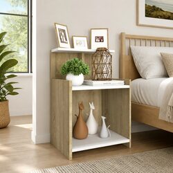 Bedside Table with 3 Open Shelves White Sonoma Oak Nightstand Cabinet Storage