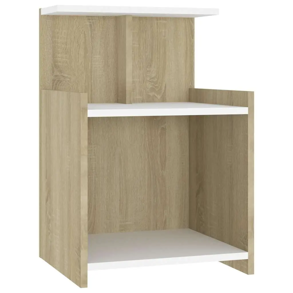 White Sonoma Oak Bedside Table with 3 Shelves