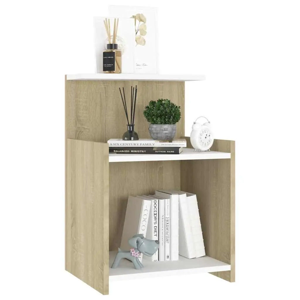 White Sonoma Oak Bedside Table with 3 Shelves