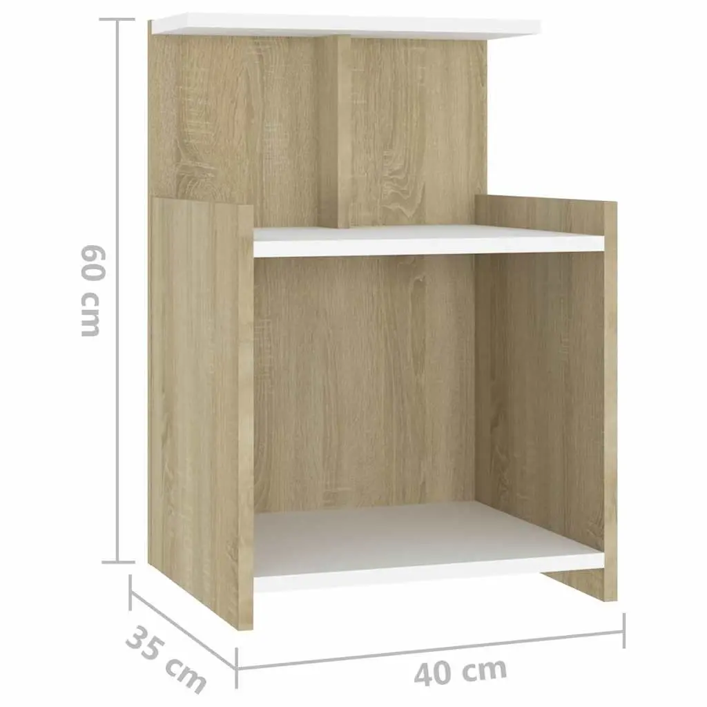 White Sonoma Oak Bedside Table with 3 Shelves