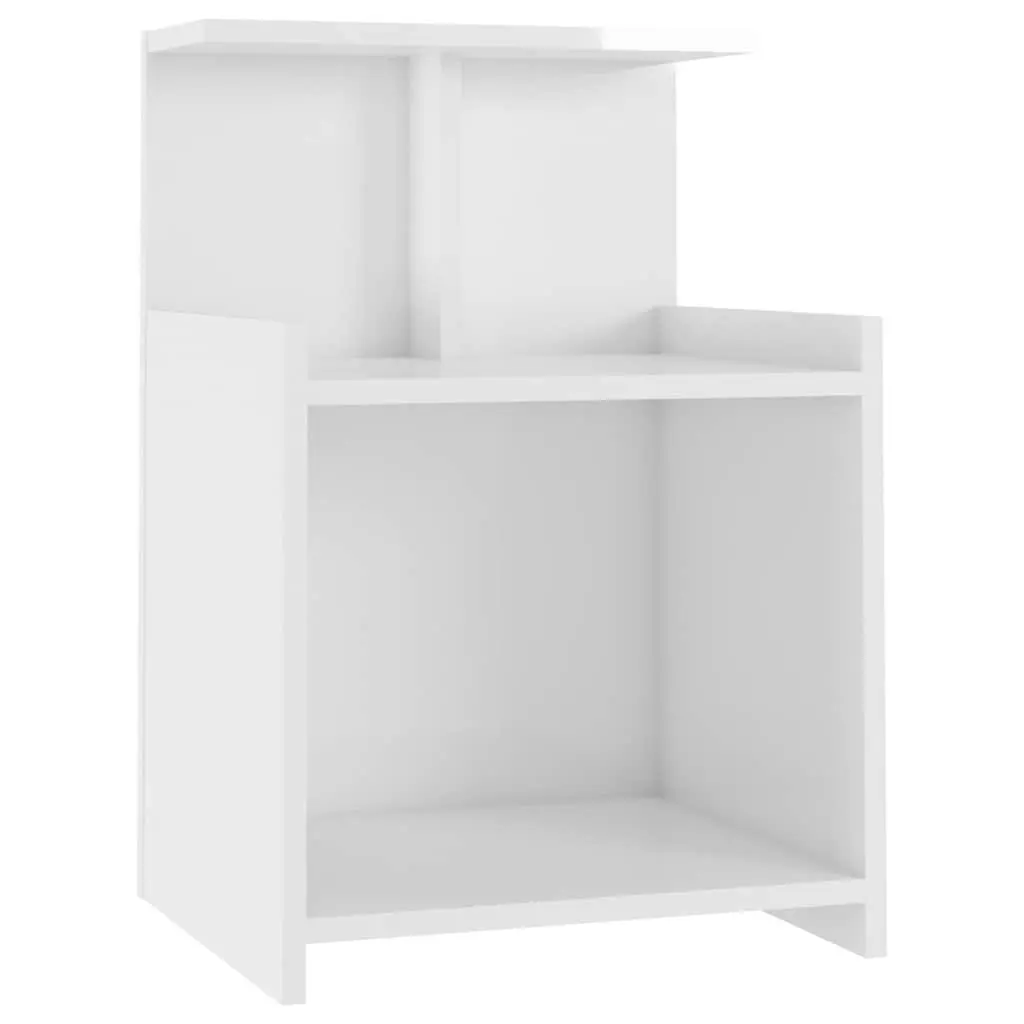 High Gloss White Bedside Table with 3 Open Shelves