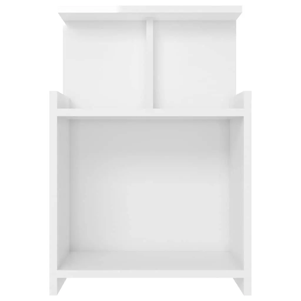 High Gloss White Bedside Table with 3 Open Shelves