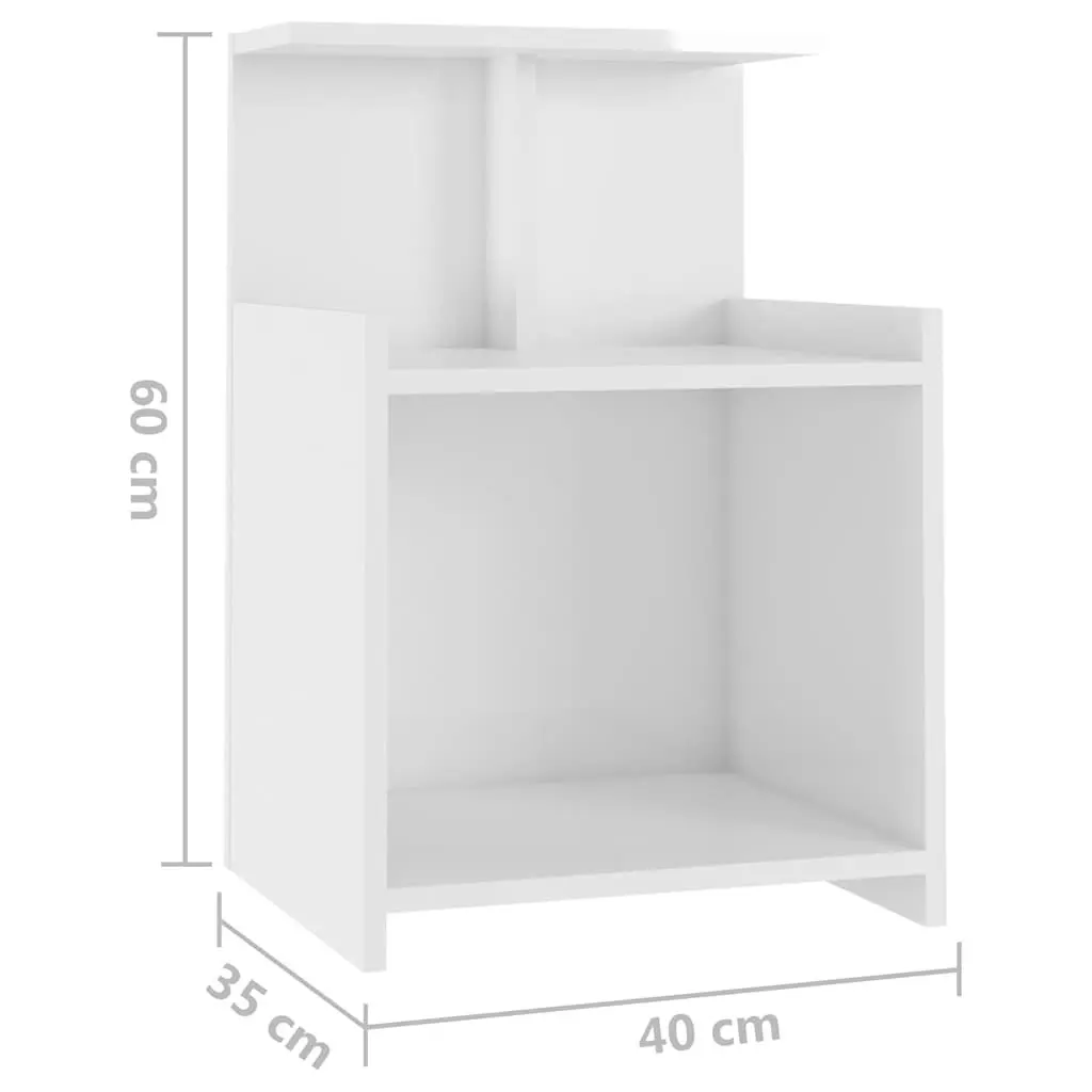 High Gloss White Bedside Table with 3 Open Shelves