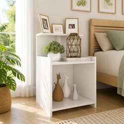 Sturdy High Gloss White Bedside Table Set with Open Shelves