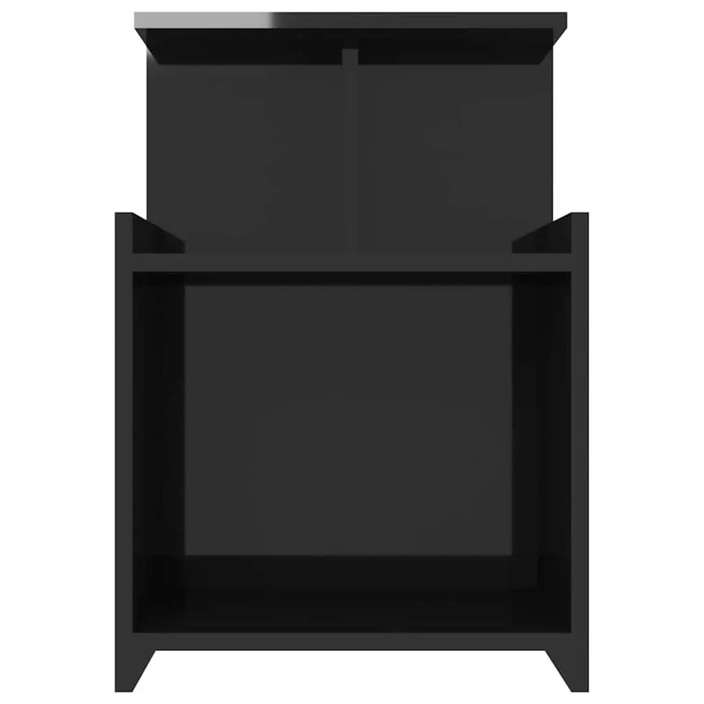 High Gloss Black Bedside Table with 3 Open Shelves