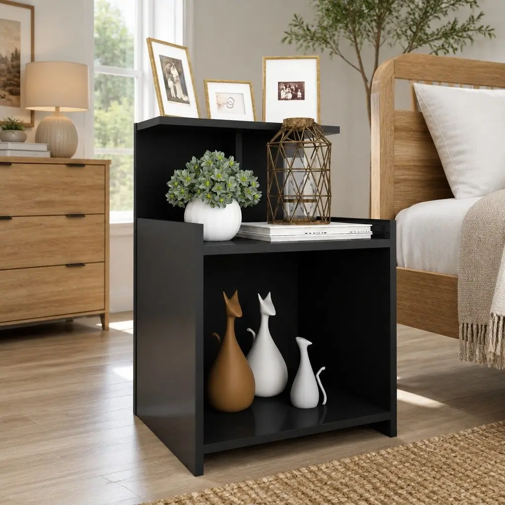 Grey Bedside Table with High Gloss Finish 40x35x60 cm