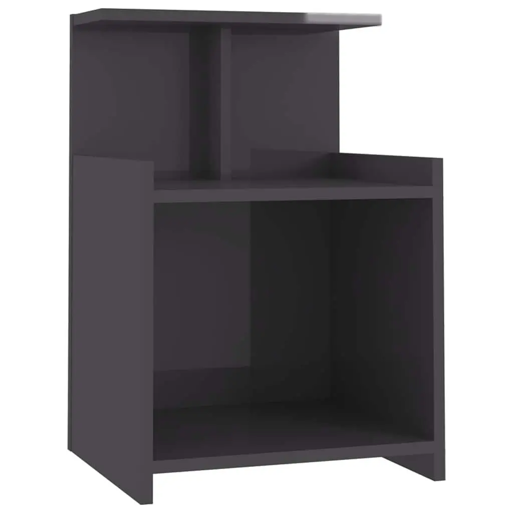 Grey Bedside Table with High Gloss Finish 40x35x60 cm