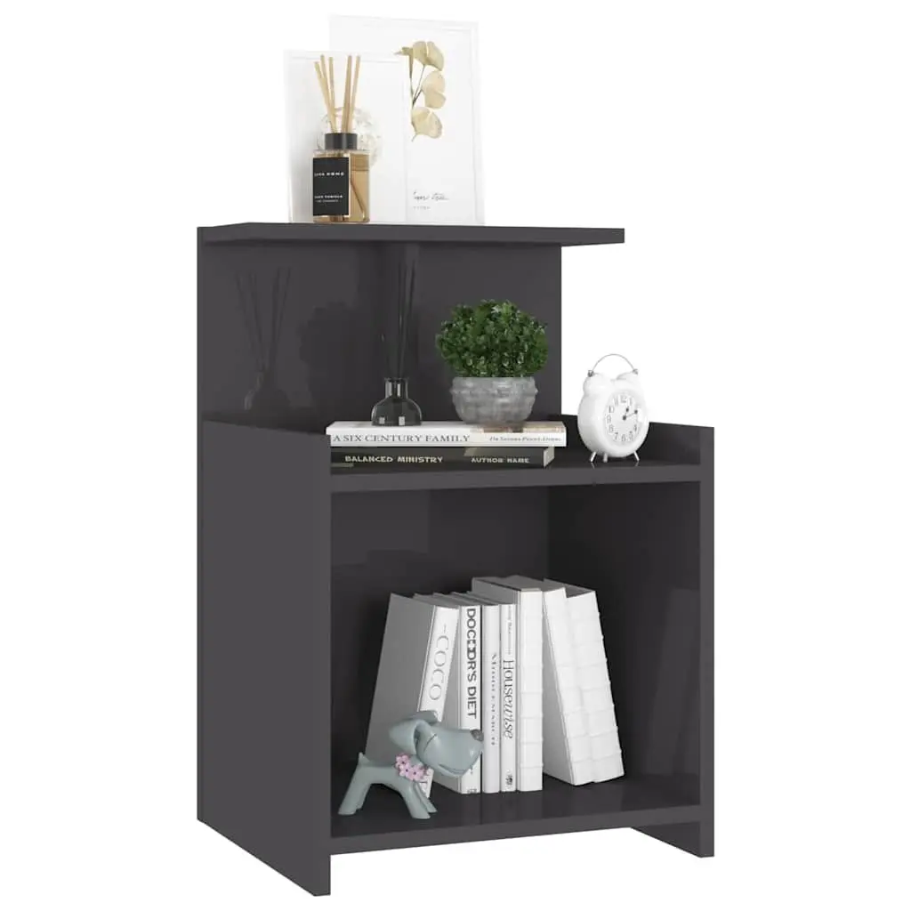 Grey Bedside Table with High Gloss Finish 40x35x60 cm