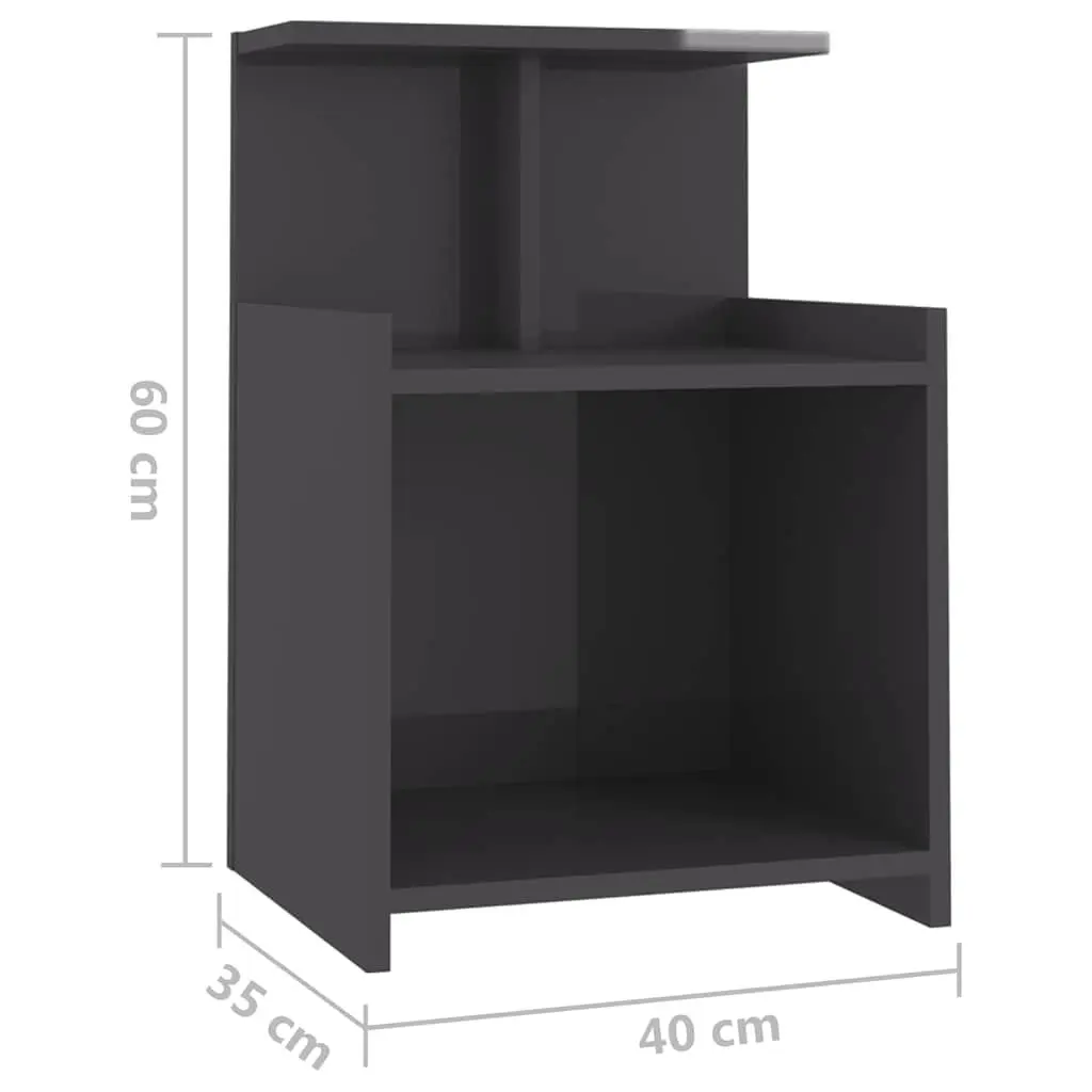 Grey Bedside Table with High Gloss Finish 40x35x60 cm